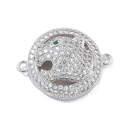 Платина Стойка покрытие латунь микропаве прозрачный кубический цирконий плоский круглый с леопардовым соединителем подвески, долговечный, без кадмия и без свинца, платина, 19x24.5x6 мм, отверстие : 1.6 мм