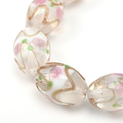 Clear Oval Shaped Handmade Gold Sand Lampwork Beads, Clear, 16x11mm, Hole: 2mm