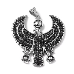 Античное Серебро 304 из нержавеющей стали большие кулоны, с микро проложить кубического циркония, египетский бог гор королевский сокол орел, чёрные, античное серебро, 57x56x5 мм, отверстие : 9.5x6.5 мм