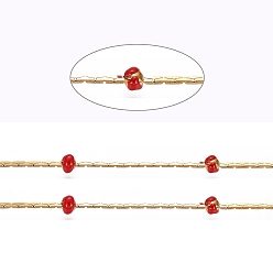 Красный Цепи из нержавеющей стали boston link, с эмалевыми бусинами и катушкой, долговечный, пайки, плоско-круглые, золотые, красные, 1x1 мм, около 32.8 футов (10 м) / рулон