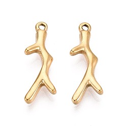 Настоящее золото 18K 304 подвески-ветки из нержавеющей стали, ионное покрытие (ip), реальный 18 k позолоченный, 20.5x8x3 мм, отверстие : 1.4~1.5 мм