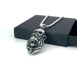 Нержавеющая Сталь Цвет Европейский стиль нержавеющая сталь львиная голова череп кулон цепь ожерелья для мужчин, цвет нержавеющей стали