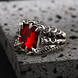 Светло-сиамский Кольца-манжеты из сплава со стразами для мужчин, прямоугольник с когтем, Light Siam, размер США 4 1/4~размер США 14(15~23мм)