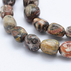 Leopard Skin Jasper Natural Leopard Skin Jasper Beads Strands, Tumbled Stone, Nuggets, 6~13x6~8mm, Hole: 1mm, 15.3 inch~15.7 inch(39~40cm)