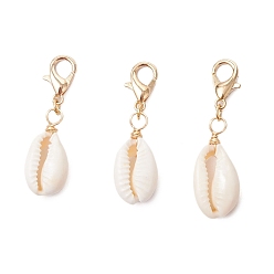 Золотой Подвеска из натуральной ракушки, Сплав с застежками когтя омара, золотые, 33.5~35.5 мм