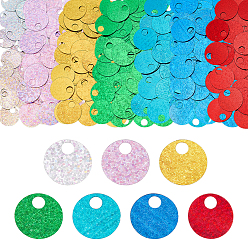 (52) Непрозрачная лаванда 350шт 7 цвета ПВХ подвески, с блестка, плоско-круглые, разноцветные, 20 мм, отверстие : 4 мм, 7 цветов