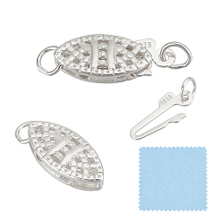 Серебро 2 шт. застежки-коробочки из стерлингового серебра, лошадиный глаз , с целью перехода в кольце, серебряные, 14.5x6x3 мм, отверстие : 2.7 мм