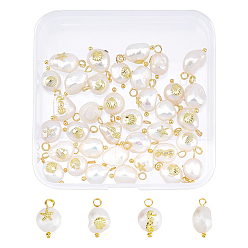 Golden 40Pcs 4 Style Natural Keshi Pearl Pendants, with Alloy Cabochons and Brass Loops, Shell & Sea Horse & Starfish, Golden, 13~16x8~9x5~8mm, Hole: 2mm, 10pcs/style