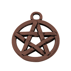 Красная Медь Тибетский стиль сплава плоские круглые со звездой прелести, викка чары, магическая фигура, без свинца и без никеля , Красная медь, 20.5x16.9x1.7 мм, отверстие : 2.2 мм