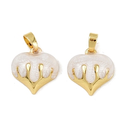 Белый Латунь эмаль прелести, без кадмия и без свинца, сердце прелести, реальный 18 k позолоченный, белые, 15x14x5.5 мм, отверстие : 4x2.5 мм