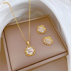 Цветок Латунное ожерелье с подвеской из микрофибры и серьги-гвоздики, колье-цепочка из нержавеющей стали, золотые, цветок, 400 мм