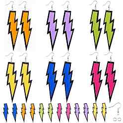 Mixed Color Lightning Bolt DIY Dangle Earrings, with Glitter Acrylic Big Pendants and Brass Earring Hooks, Mixed Color, Pin: 0.7mm