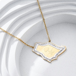 Настоящее золото 18K 304 подвеска из нержавеющей стали с кристаллами и стразами в виде карты Саудовской Аравии, ионное покрытие (ip), реальный 18 k позолоченный, 16.65 дюйм (42.3 см) в длину + 60 удлинитель мм