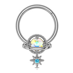 Нержавеющая Сталь Цвет 304 Кольцо для носа из нержавеющей стали с подвесками в виде планет из прозрачных кубических цирконий из латуни, цвет нержавеющей стали, внутренний диаметр: 10 мм, штифты : 1.2 мм