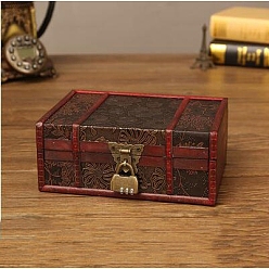 Коричневый Прямоугольный ретро-деревянный набор ювелирных изделий, органайзер для хранения, коробки с замком, сундук с сокровищами для сережек, Кольца, , кофе, 21.5x14x7.7 см