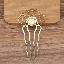 Light Gold Гребень для волос из сплава, кабошон настройки, цветок, золотой свет, 93x48 мм