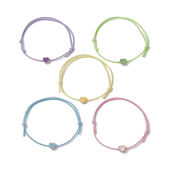 (52) Непрозрачная лаванда Браслет из сплава эмали и плетеных бусин в форме сердца, регулируемый браслет из вощеного полиэфирного шнура, разноцветные, внутренний диаметр: 3-1/2 дюйм (9 см)