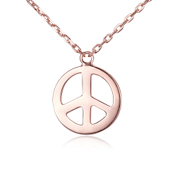 Oro Rosa Tinysand 925 collares colgantes de plata esterlina con el signo de la paz, oro rosa, 17.79 pulgada