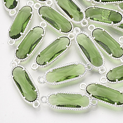 Зеленый лайм Стеклянные ссылки, с посеребренными выводами из экологически чистого сплава, граненые, овальные, зеленый лайм, 21x7x3 мм, отверстие : 1.2 мм