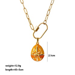 Оранжевый Подвеска-колье в виде пасхального яйца из латуни с кубическим цирконием и эмалью, открывающаяся, в виде клетки для бусин., золотые, оранжевые, 17.72 дюйм (45 см), Кулон : длиной 21 мм 