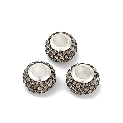 Серый Сплав горный хрусталь глина паве бусины, рондель, серые, 11.5x7.5 мм, отверстие : 5 мм