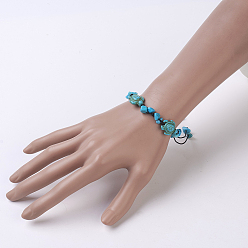 Synthetic Turquoise Dyed & Synthetic Turquoise(Dyed) Braided Bead Bracelets, with Nylon Cord, Chips & Tortoise, 1-3/4 inch(4.5cm)