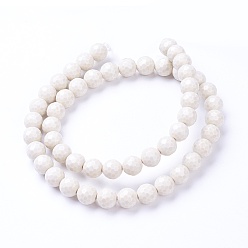 Белый Натуральные хокутолитовые бисерные пряди, граненый (128 граней), круглые, окрашенные, белые, 8 мм, отверстие : 1.2 мм, около 55 шт / нитка, 15.2 дюйм (39.5 см)