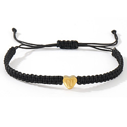 Letter N Минималистский нейлоновый плетеный браслет с подвесками из нержавеющей стали с золотыми буквами для мужчин, женщин, студентов, пар