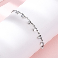 Прозрачный 304 из нержавеющей стали шарм браслеты, браслеты из цепочек панцирного плетения для женщин, плоско-круглые, с кубического циркония, цвет нержавеющей стали, прозрачные, 6-1/2 дюйм (16.5 см)