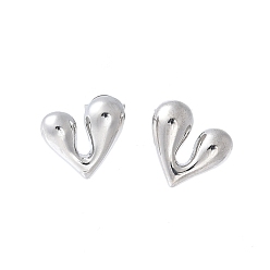 Platinum Rack Plating Brass Heart Stud Earrings for Women, Lead Free & Cadmium Free, Platinum, 11.5x12mm