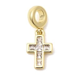 Cross Латунные подвески из прозрачного кубического циркония в европейском стиле, религия большие дырки подвески, долговечный, без кадмия и без свинца, стойки покрытие, реальный 18 k позолоченный, крестик, 24 мм, отверстие : 4.5 мм