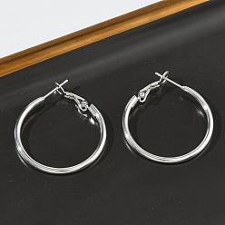 Серебро Серьги из 304 нержавеющей стали, гипоаллергенные серьги, Кольцевая форма, серебряные, 35x30x2 мм