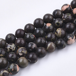 Plum Blossom Jasper Натуральные нити из яшмы в цвету сливы, круглые, 8~9 мм, отверстие : 0.8 мм, около 46 шт / нитка, 15.3 дюйм