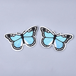 Sky Blue Computerized Embroidery Cloth Iron On Patches, Costume Accessories, Appliques, Butterfly, Sky Blue, 44x72.5x1.5mm