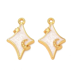 Doré  Pendentifs en émail , breloques étoile et lune, or, 24x15x3.5mm, Trou: 1.2mm