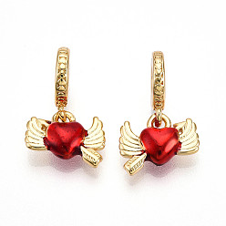 (123L) Белый крем непрозрачный блеск Латунные эмалированные европейские подвески с подвесками, без кадмия и без свинца, сердце с крыла прелести, реальный 18 k позолоченный, огнеупорный кирпич, 21.5x13.5x4.5 мм, отверстие : 4.5 мм