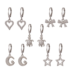 Нержавеющая Сталь Цвет Прозрачные серьги с кубическим цирконием и подвеской, 304 женские украшения из нержавеющей стали, разнообразные, нержавеющая сталь, 20~26 мм, штифты : 0.7~0.8x12~20.6 мм
