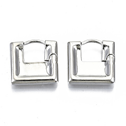 Real Platinum Plated Brass Huggie Hoop Earrings, Square, Nickel Free, Real Platinum Plated, 19x18.5x3mm, Pin: 1mm