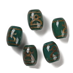 God of Wealth Pattern Тибетского стиля бусы дзи, природных бисера агат, окрашенная и подогревом, овальные, темно-серый, бог богатства, 17.5~18x13~14 мм, отверстие : 1.5~3 мм