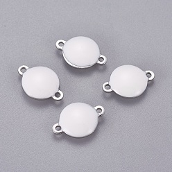 Белый 304 соединительные звенья эмалированные нержавеющие, эмалированные блестки, плоско-круглые, цвет нержавеющей стали, белые, 14.5x10x4.5 мм, отверстие : 1.4 мм