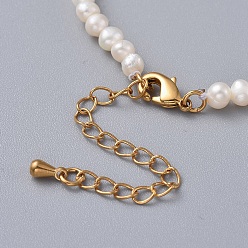 White Natural Freshwater Pearl Necklaces, with Brass Extender Chains and Kraft Paper Cardboard Jewelry Boxes, White, 14.57 inch(37cm)