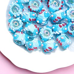 Темно-Голубой Непрозрачные акриловые бусины, бусины ручной работы, Эмаль стиле, рондель, глубокое синее небо, 18~23 мм