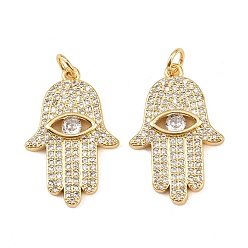 Настоящее золото 18K Латуни циркония кубической подвески, с целью перехода в кольце, hamsa hand charms, без свинца и без кадмия, долговечный, стойки покрытие, реальный 18 k позолоченный, 25x16x3 мм, отверстие : 3.5 мм