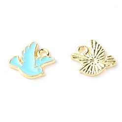 Голубой Цинкового сплава эмали прелести, голубь, золотой свет, голубой, 10.5x10.5x1.5 мм, отверстие : 1.5 мм