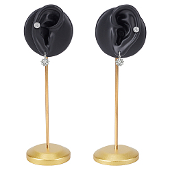 Черный 2 шт. 2 стили, смоляные подставки для сережек в форме ушей, с железной опорой золотистого тона, чёрные, 5.7x5.4x18.2 см, 1 шт / стиль