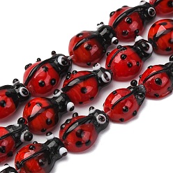 Красный Бусы лэмпворк ручной работы, Божья коровка коровки, красные, 10.5~15x8.5~10x5.5~6.5 мм, отверстие : 1.2 мм, около 24 шт / нитка, 10''~12.60'' (25.5~32 см)