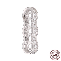 Платинированный 3 отверстие 925 многожильные звенья из стерлингового серебра, распорки из кубического циркония, с печатью s925, Реальная платина, 19.5x7x3 мм, отверстие : 1.6 мм