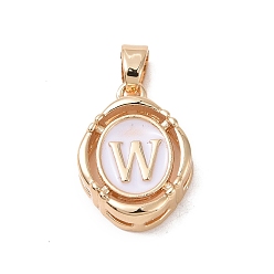 Letter W 304 aus Stahl-Email-Anhänger, Oval mit Buchstaben, golden, weiß, letter.w, 15.5x11.5x4 mm, Bohrung: 4.5x2.5 mm