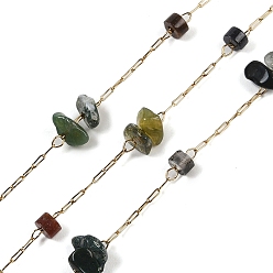 (RRHB277) Кристалл на подкладке из медово-бежевого цвета Ионное покрытие (ip) 316 цепи из хирургической нержавеющей стали, с натуральным индийским агатом, с катушкой, пайки, 2.5x0.9x0.2 мм