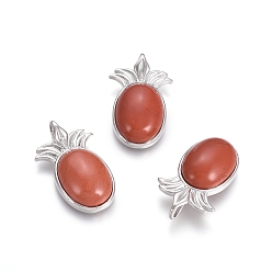 Red Jasper Natural Red Jasper Pendants, with Platinum Tone Brass Findings, Pineapple, 29x17.5x7mm, Hole: 4.5x3.5mm